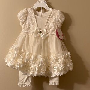 Baby Girls Cream Dress with Floral Accents (2 Piece) Size 18M